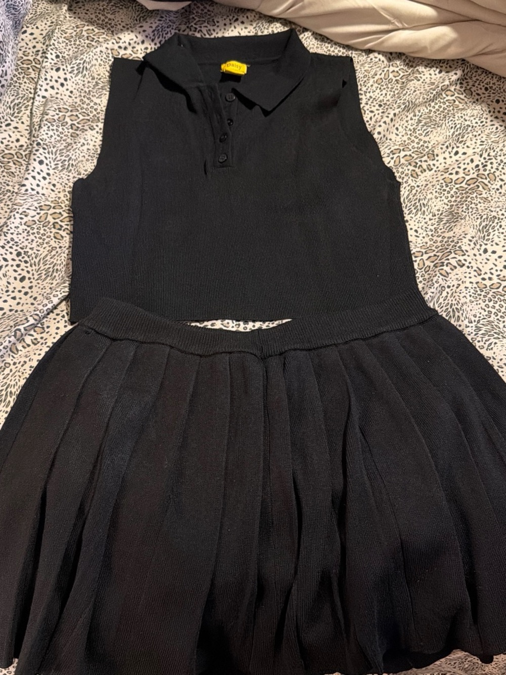 Daisy Black Sleeveless Polo Pleated Skirt Set